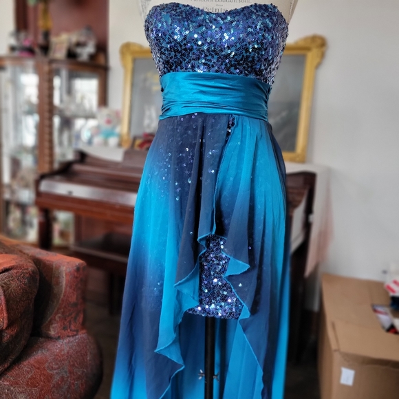 Blue High-Low Formal Dress - Picture 4 of 5